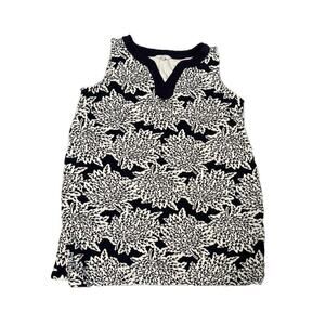 Crown & Ivy Shift Dress Blue White Foliage V Neck Sleeveless Sz:L